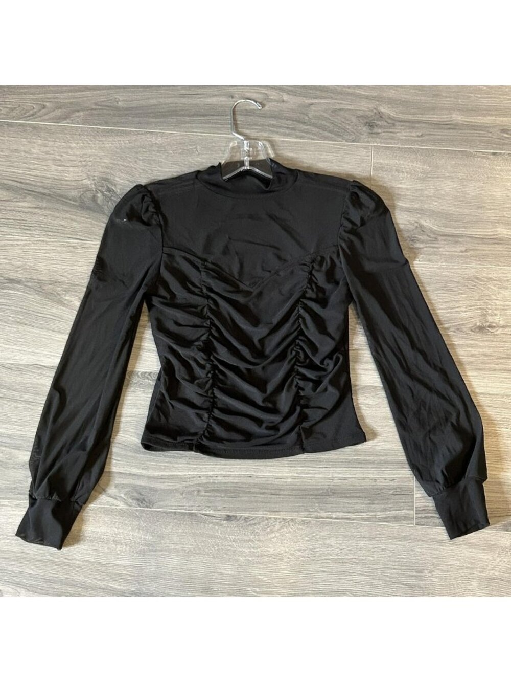 Most Famous Blouse Womens M Black Ruched Sheer Mesh Mock Neck Whimsogoth Rave